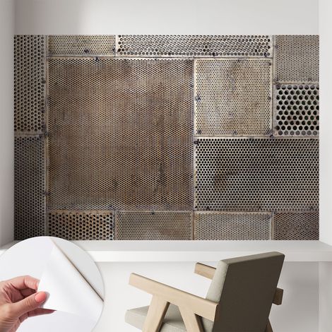 Selbstklebende Tapete modern Wohnzimmer - Wanddeko Schlafzimmer - Tapete mit Motiv Metallische Muster 104x70 cm