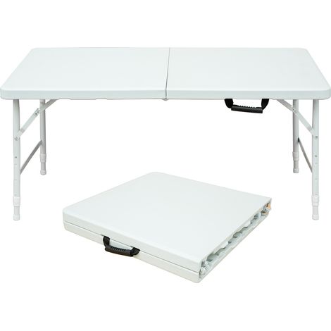 Mesa plegable portátil 125 cm con asa y altura ajustable, blanca, 135 kg (1/5)