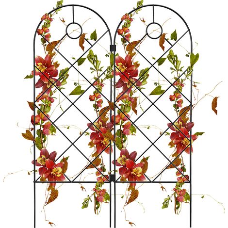 Set aus 2 Pflanzenspalieren, 58 x 20 cm, aus rostfreiem Metall, dekorativer Gartenzaun für Blumen, Gemüse, Rosen und Kletterpflanzen (1/4)