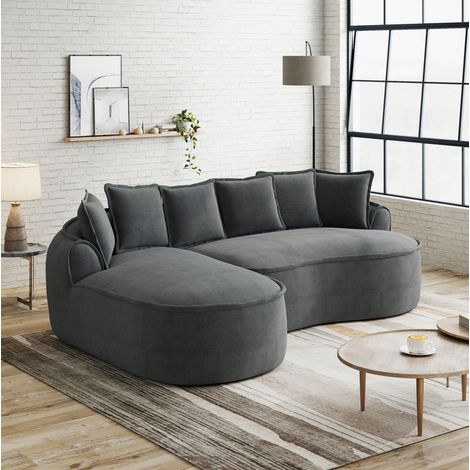 Canapé d'angle en chenille gris, module sans montage, avec chaise longue HAVRYA (1/5)
