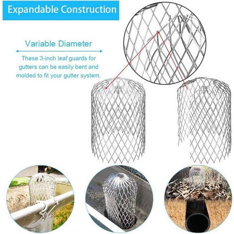 4PCS Filtres de Gouttière en Aluminium Gardes de Gouttière en Métal Protections de Gouttière Extensible Crépine de (1/4)