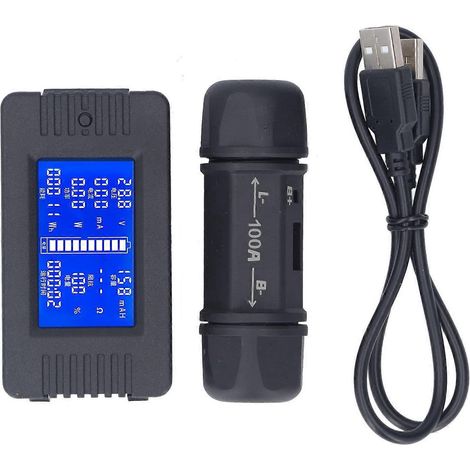 Batteriemonitor 8–120 V, 0–100 A, 0–999 Ah, Spannungs- und Strommessgerät mit 100-A-Shunt