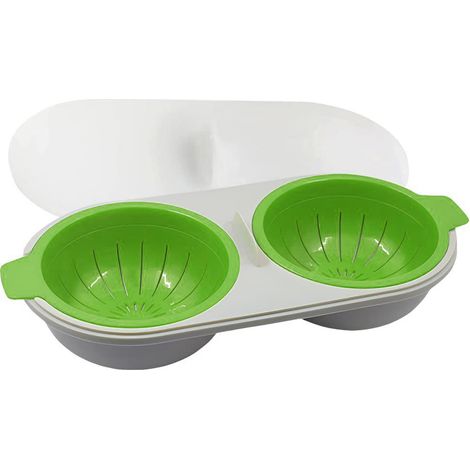 2 cocedores de huevos para microondas, doble cavidad, PP sin BPA, para desayunos y sándwiches. (1/5)