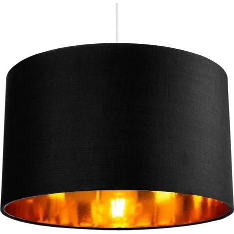 40 cm Tambour Abat-jour , Fait à la Main , Tissu Noir Doublure dorée , pour Plafond , Suspension , Table Lampe (1/4)