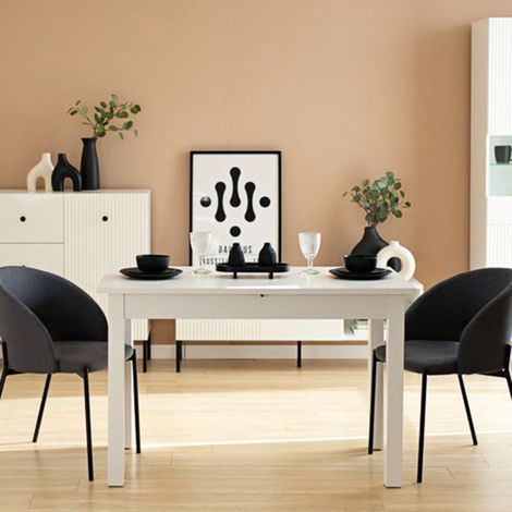 Mesa Fija Litabana, 6 Plazas, Forma Rectangular, Encimera de Madera Noble, 120x70x76h cm Blanco (1/3)