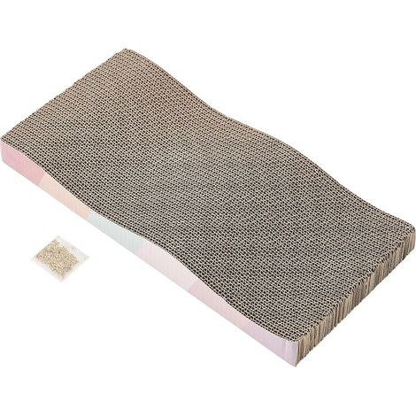 Tapis à griffer ondulé en forme de vague avec herbe à chat - Tapis à griffer durable en carton ondulé pour chats d'intérieur (1/5)