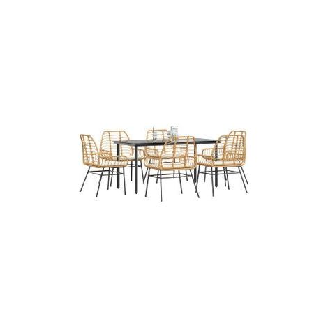Ensemble à manger jardin coussins 7pcs marron poly rotin verre (1/5)