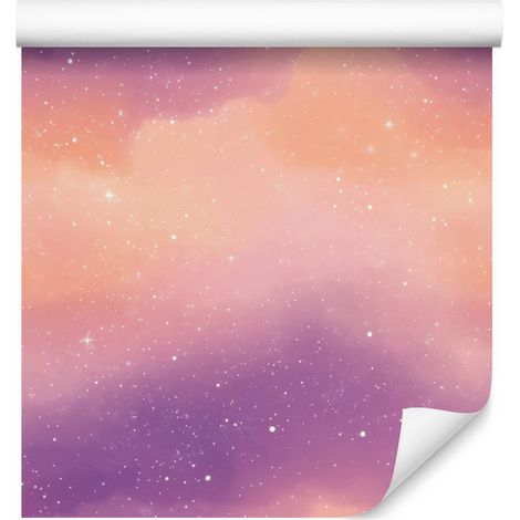 Papel pintado de galaxia en acuarela, color coral y morado, para salón y dormitorio, 50x1000 mm. (1/5)