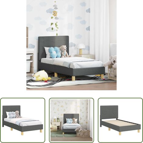 vidaXL Lit à lattes - Cadre de lit pour tout-petit avec tête de lit Gris foncé tissu (1/5)
