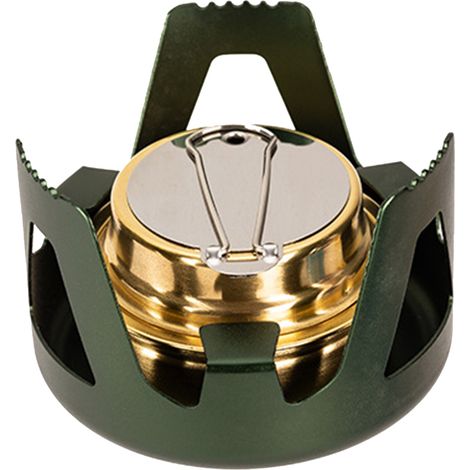Réchaud à alcool portable, petit brûleur en laiton avec support en aluminium, ustensile de cuisine ultraléger pour le camping, la randonnée et les pique-niques en plein air.