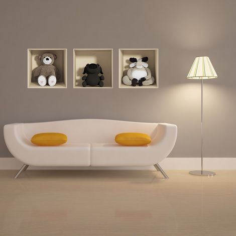 Sticker effet 3D jouets Ourson, chien et cerf 30 x 90 cm (1/3)