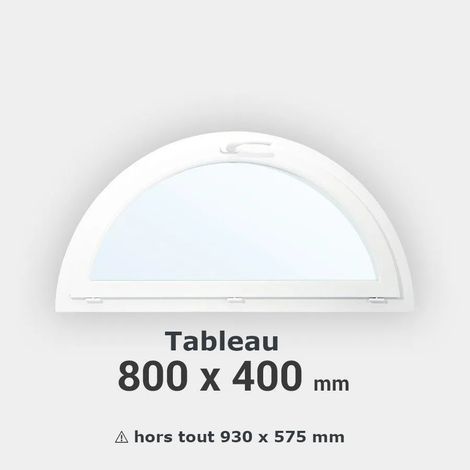 Fenêtre demi-lune PVC blanc à soufflet H 40 x L 80 cm tableau pour pose en neuf (1/2)
