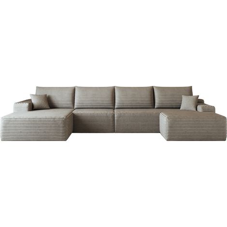 Canapé d’angle modulable avec chaise longue, tissu côtelé camel, assise profonde, sans montage, pour salon compact et appartement, prêt à l’emploi CHICFURN (1/5)