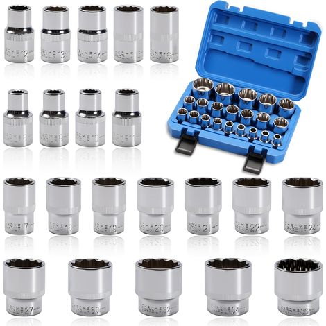 21 Pièce Coffret de Douille Multidents, 1/2" douille Torx Femelle, 8-36mm Jeu de Clé à Douilles Multiple CR-V (1/5)