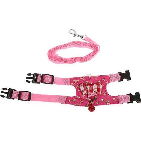 Mignon ensemble harnais laisse gilet à carreaux pour rat, chinchilla, lapin, écureuil, promenade – rose taille M. (1/4)