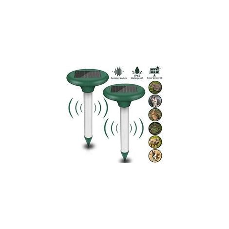 Lot de 2 répulsifs solaires à ultrasons pour taupes, campagnols, IP56, jardin – (1/5)