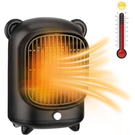 Chauffage soufflant en céramique PTC, 500 W, chauffage électrique avec protection contre la surchauffe, ventilateur pour le bureau, le salon, la chambre à coucher (noir) (1/5)
