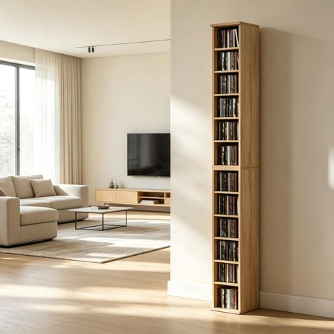 Lot 2 colonnes de rangement CD, capacité 204 CD, 12 compartiments, 21x22,5x88,5 cm, pour salon, bureau & collection (1/5)