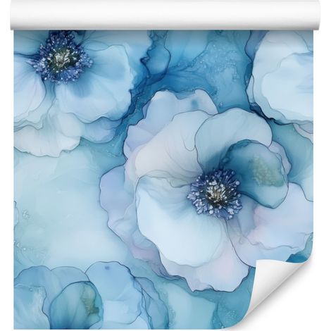 Papel pintado en tonos azul celeste, azul y turquesa para salón y dormitorio, 50x1000 cm. (1/5)