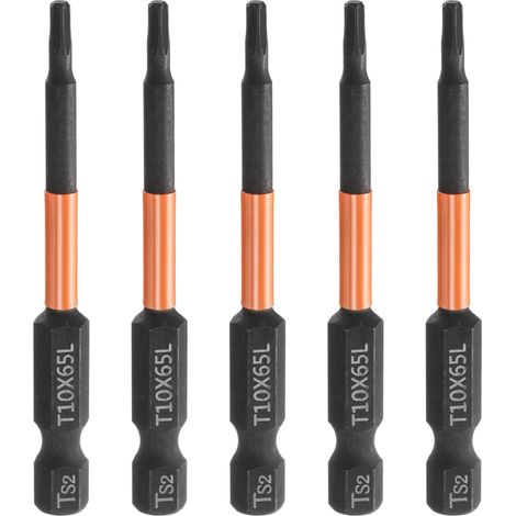 5Pcs Embout Tournevis Torx T10 1/4" Hex Shank Long 2.56" (65mm) (1/5)