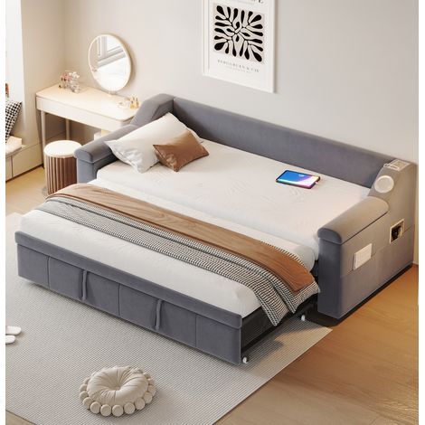 Cama sofá cama doble con Bluetooth USB y almacenaje OKMYHOME (1/5)