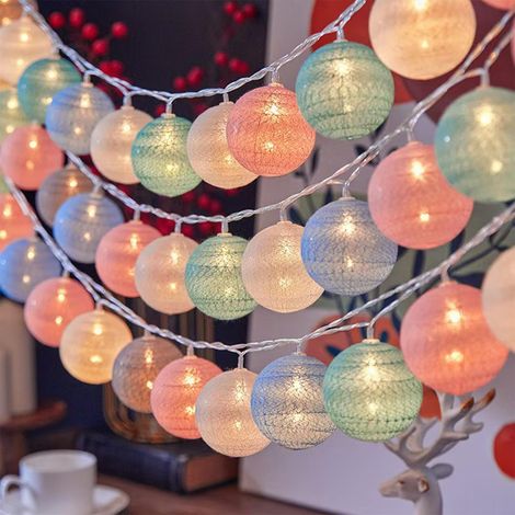 Lanterne à boules de coton, 3 mètres de long, 20 lumières, couleurs macaron, sphères de 3 cm (1/5)