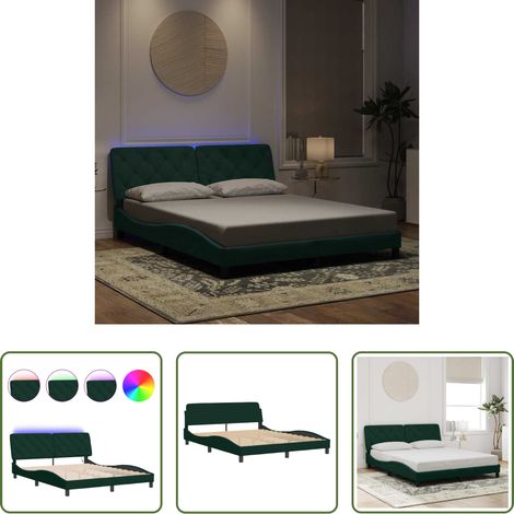 LED-Leuchten - Bettgestell mit LED ohne Matratze Dunkelgrün 160x200 cm Samt (1/5)