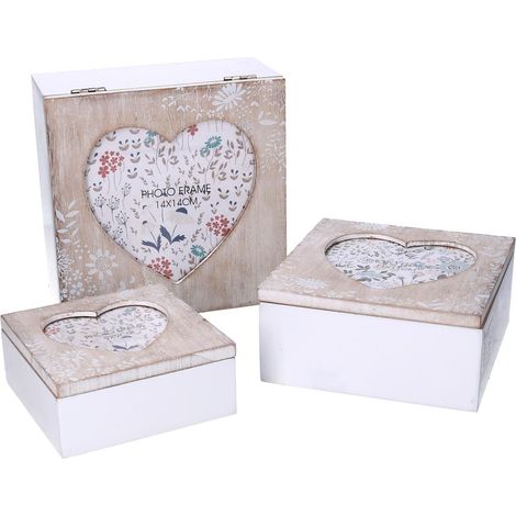 Scatola legno 1-3 cuore beige quadro cm 18x18h9
