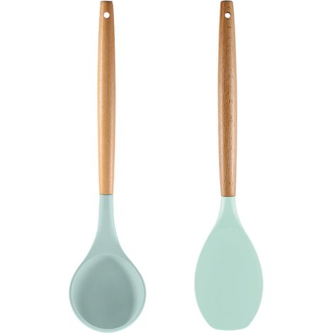 Ustensiles De Cuisine En Silicone - Poignée En Bois Naturel - Résistant À 250°C - Pour Casseroles Antiadhésives - Lot De 2 (1/5)