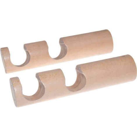 Soporte doble de madera para barra de cortina moderna, diámetro 28 mm, haya, 2 unidades. (1/5)