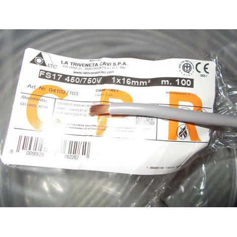 Cavi al metro cavo unipolare cordina fs17 grigio sezione 1x16mmq n0v7-k1x16gr fs17-1x16gr (1/3)