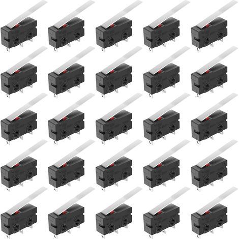 Lot de 25 Micro Switch, Microrupteur à Levier, Micro Limit Switch AC Hinge, Micro Interrupteurs avec 55mm Levier à Longue Charnière AC 5A 125 250V 3 Broches Limite SPDT pour Arduino (1/5)