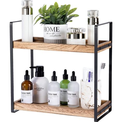 Organiseur de comptoir à 2 Niveaux pour comptoir de Salle de Bain en Bois, étagère de Rangement pour cosmétiques, Plateau de courtoisie Debout pour l'organisation et la décoration (1/5)