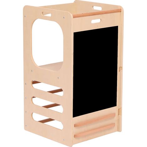 HOME DELUXE I Tour d'apprentissage NILO – bois mélangé, placage de bouleau avec âme en peuplier et bois de hêtre (93 x 52 x 50 cm) Fonction 3 en 1 : tour d'apprentissage, toboggan, tableau noir (1/5)