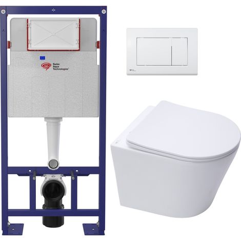 Swiss Aqua Technologies – Pack WC bâti-autoportant – WC suspendu sans bride – Abattant SoftClose – Plaque blanche – Installation rapide – Cuvette compacte 48cm (1/5)