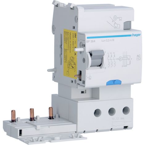 Bloc différentiel 63A 3P protection 300mA type AC S bornes vis (1/3)