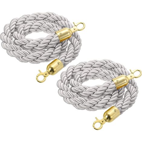 Corde Barrière Torsadée 5 Ft/1.5 M, Corde Poteau Torsadée Avec Mousquetons Pour Poteaux Supports Diviseur File Contrôle Foule, Blanc Doré Pack 2 (1/5)