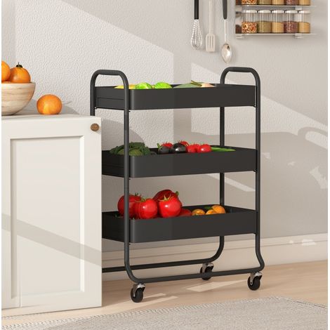 Carrito de cocina 64,5/34/87 cm negro de metal con 3 cestas y 4 ruedas, práctico (1/5)