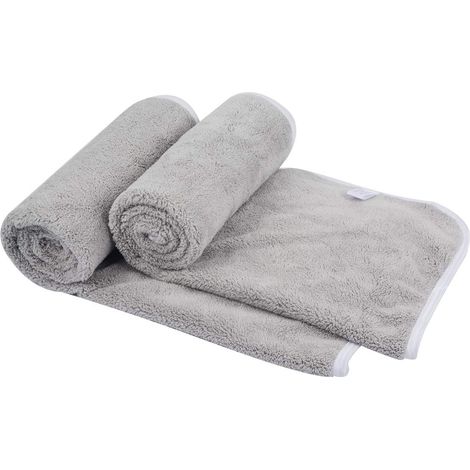 Essuie Main Microfibre Serviettes à Main 35x75cm, Lot de 2, Gris Clair (1/4)