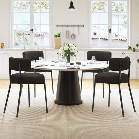 Esszimmerstühle 4er Set Boucle Teddy Stoff mit Rückenlehne, Schwarz (1/5)