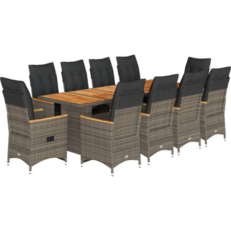 Set de mesa y sillas de jardín 11 pzas y cojines ratán PE gris vidaXL (1/5)