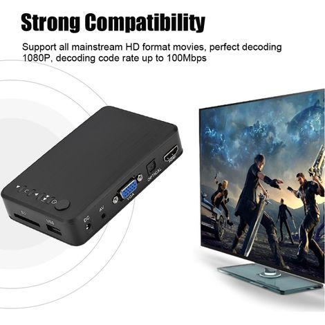 Lecteur multimédia audio et vidéo HD 1080p HDMI avec télécommande infrarouge 110V-240V (USS) (1/5)
