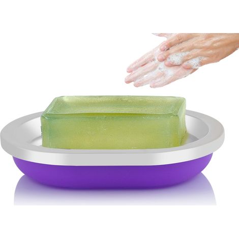 Ensemble de 4 accessoires de salle de bain comprenant un gobelet, un porte-brosse à dents, un porte-savon et un distributeur de savon (violet). (1/5)