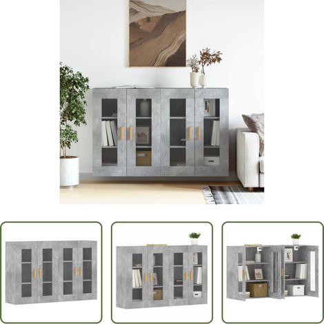 vidaXL Armoire suspendue -  Armoires murales 2 pcs gris béton bois d'ingénierie (1/5)