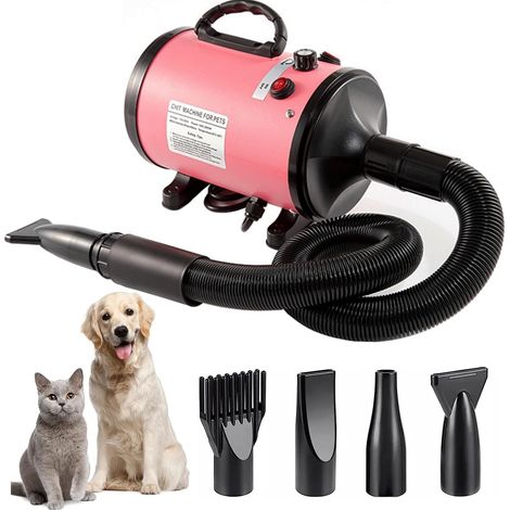 Pulseur Chien Professionnel 2800W Souffleur Chien Pulseur pour Chien Poils Longs Seche Cheveux Chien Sèche-Cheveux pour Animaux Vitesse Continue et température réglable avec 4 Buses (Rose) (1/5)