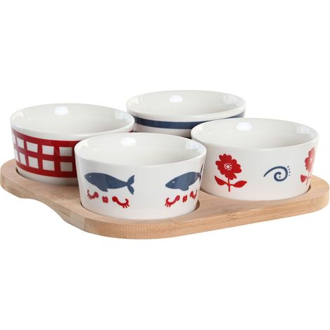 Set de Vorspeise dkd home decor 19,7 x 19,7 x 1 cm naturrot rot blau white gres mediterrane Häuser (1/3)