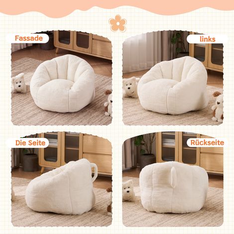 Pouf poilu moelleux, fauteuil gonflable confortable pour salon, chambre d'enfant, coin lecture et salle de jeux, garçons et filles – petite taille, couleur crème (1/5)