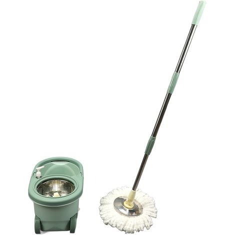 Systeme de nettoyage a serpilliere rotative sans contact main, seau a essorage double entrainement, kit maison 2 manches 5 linges 1 seau (1/5)