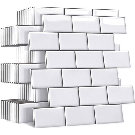 Crédence adhésive - Metro 3D - Blanc - 30x30 cm (x10) - Épaisseur 2,5 mm (1/5)