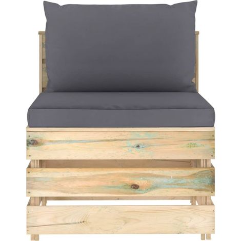 Canapé central，Canapé d'extérieur，Sofa de jardin sectionnel avec coussins Bois imprégné de vert CFW882332 (1/5)